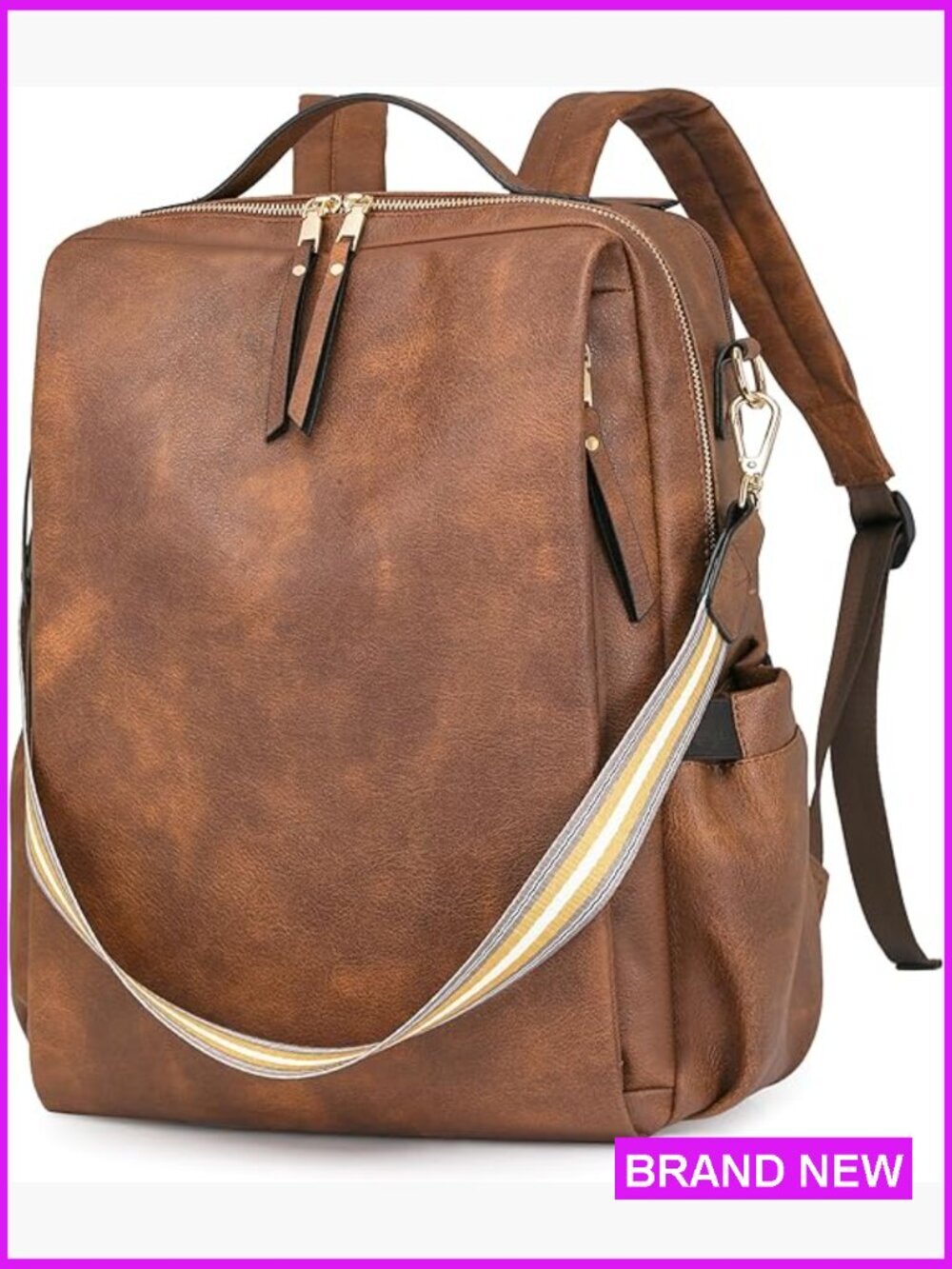 Leather Travel Backpack with 15.6" Laptop Compartment, Vegan Leather,